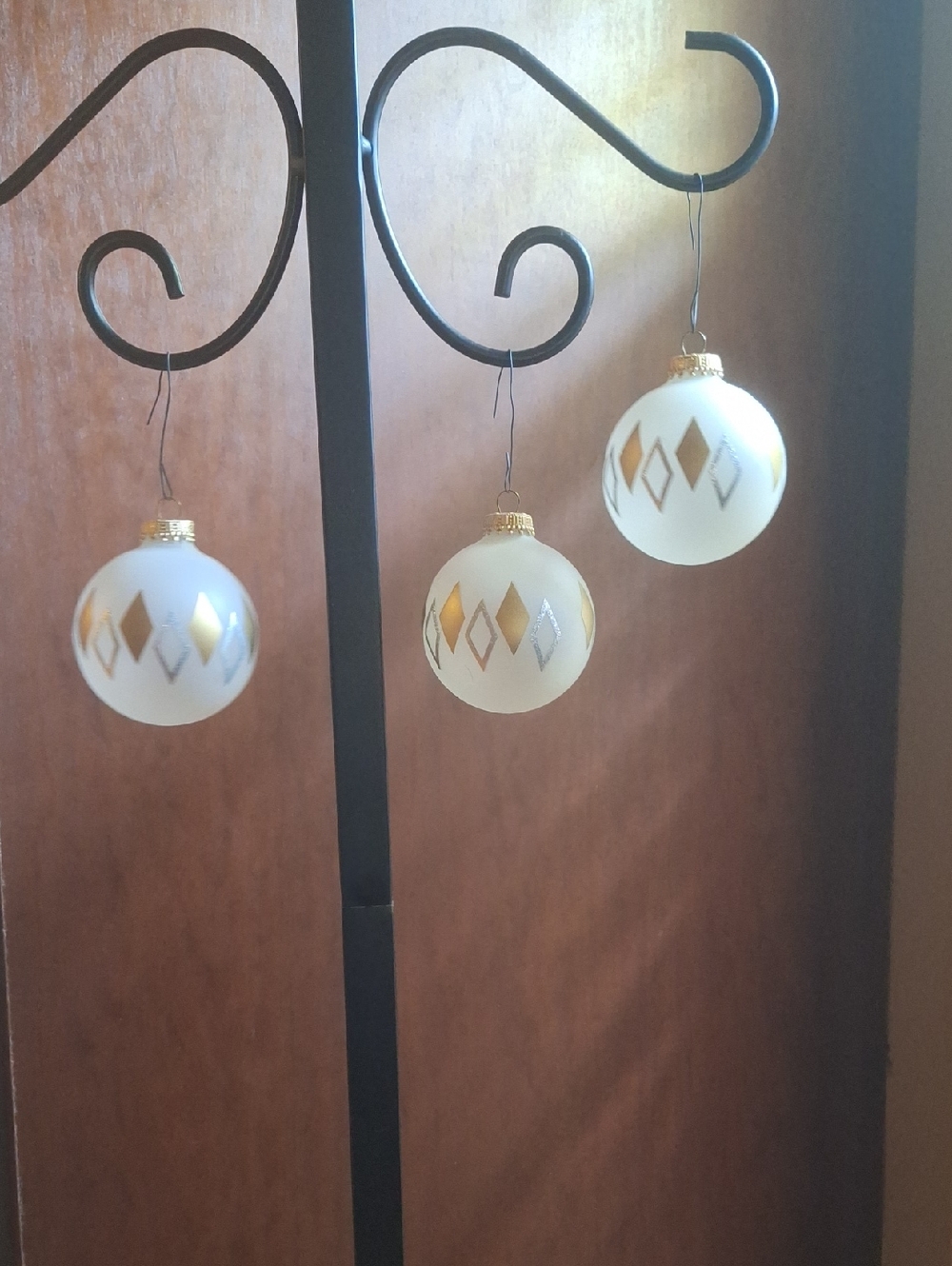 Set Of 3 Vintage Art Deco Gold & White Holiday Glass Ornament Set - Home Holiday